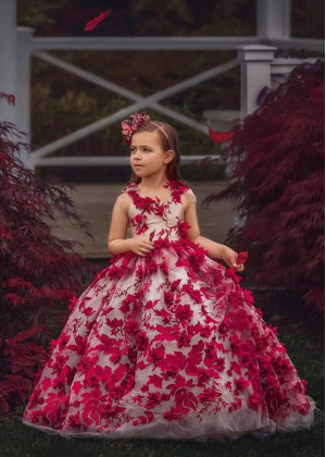 Fuchsia Floral Cross Back Flower Girl Dress